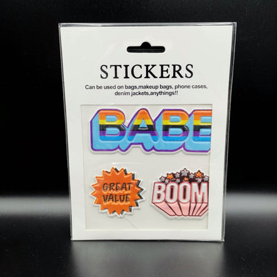 Babe Boom Value Sticker Patches (3 Stickers) DIY For Bags, Laptops, Clothing and any Material - Offer Hunts