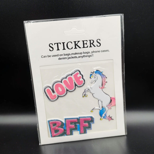 Love Unicorn BFF Sticker Patches (3 Stickers) DIY For Bags, Laptops, Clothing and any Material - Offer Hunts