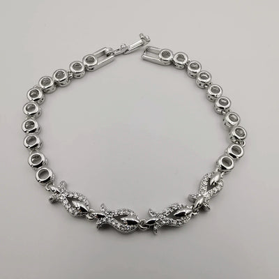 24K White Gold Plated Lotus Diamond Bracelet - Clear - Offer Hunts