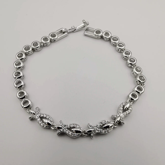 24K White Gold Plated Lotus Diamond Bracelet - Clear - Offer Hunts