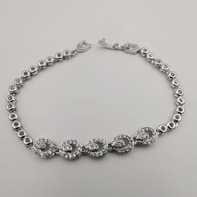24K White Gold Plated Horseshoe Design Diamond Bracelet - Clear - Offer Hunts