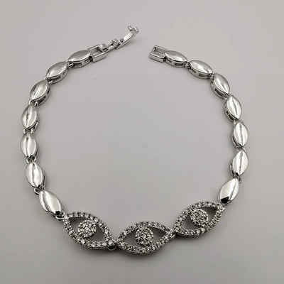 24K White Gold Plated Eye Diamond Bracelet - Clear - Offer Hunts