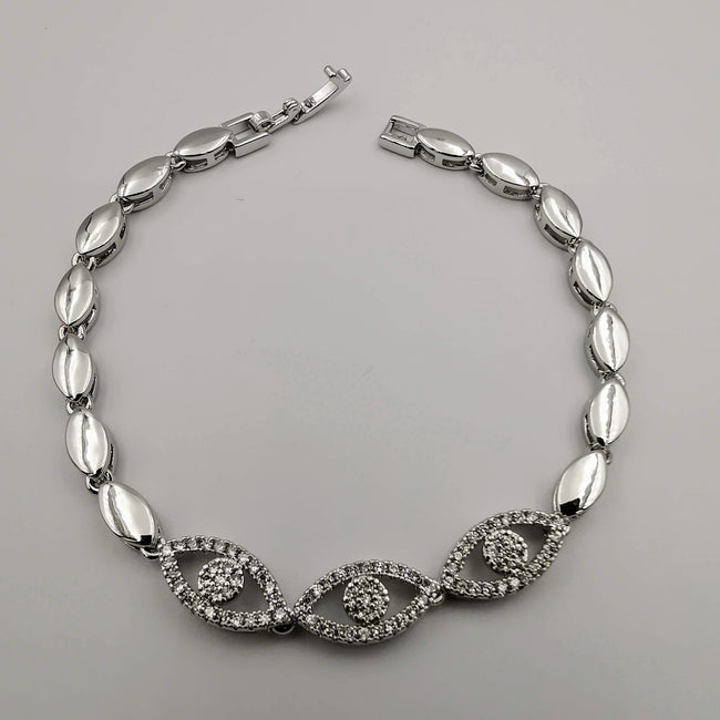 24K White Gold Plated Eye Diamond Bracelet - Clear - Offer Hunts