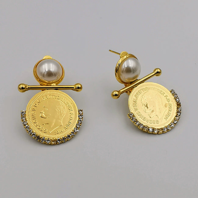 24K Gold Plated Pearl Coin Earrings - Offer Hunts