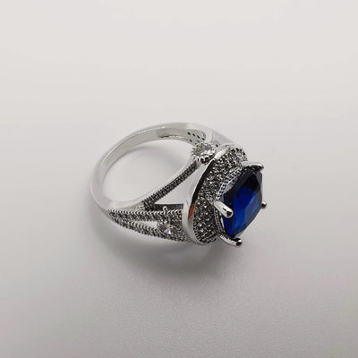 Tanzanite Blue Gem Ring - 24K White Gold Plate - Offer Hunts