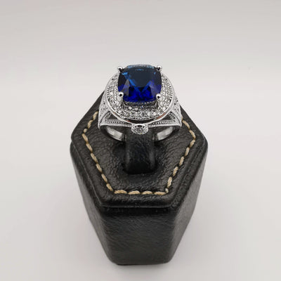 Tanzanite Blue Gem Ring - 24K White Gold Plate - Offer Hunts