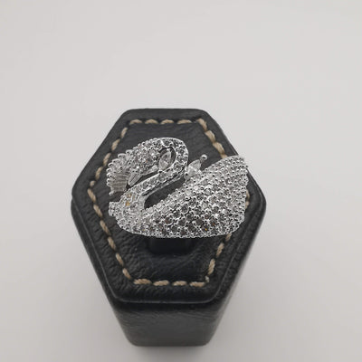 Swan Ring Adjustable Size - 24K White Gold Plate - Offer Hunts