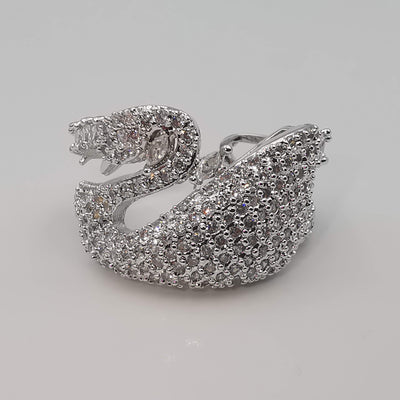 Swan Ring Adjustable Size - 24K White Gold Plate - Offer Hunts