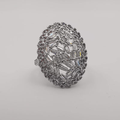 Oval Clear Crystal Ring - 24K White Gold Plate - Offer Hunts