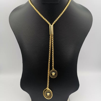 24K Gold Plated Versac.e Dual Danglers Necklace - Offer Hunts