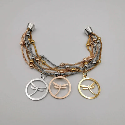 14K Gold Plated Dragonfly Charm Bracelet - Magnetic Clasp - Offer Hunts