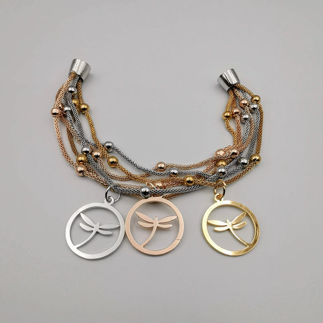 14K Gold Plated Dragonfly Charm Bracelet - Magnetic Clasp - Offer Hunts