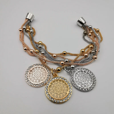 14K Gold Plated Round Charm Bracelet - Magnetic Clasp - Offer Hunts