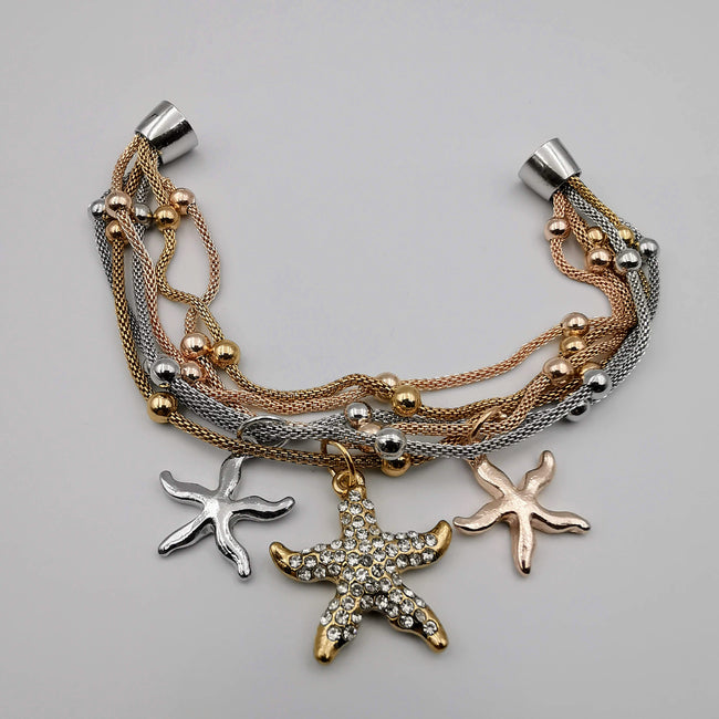 14K Gold Plated Starfish Charm Bracelet - Magnetic Clasp - Offer Hunts