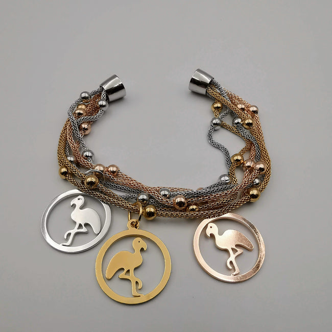 14K Gold Plated Flamingo Charm Bracelet - Magnetic Clasp - Offer Hunts