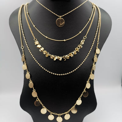 Obsidian 5 Layer Necklace - Golden and Silver - Offer Hunts