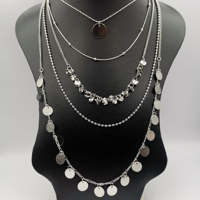 Obsidian 5 Layer Necklace - Golden and Silver - Offer Hunts