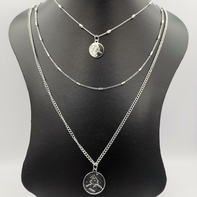Minimalism Round Dangler 3 Layer Necklace - Golden and Silver - Offer Hunts