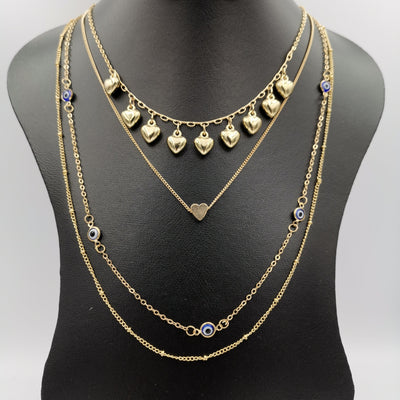 Heart Evil Eye Protector - 4 Layer Necklace - 3 Designs - Offer Hunts