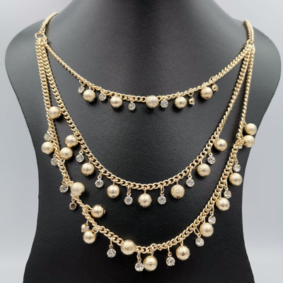 Bright Sphere with Zirconia Danglers - 3 Layer Golden Necklace - Offer Hunts