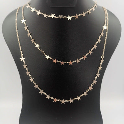 Star Small Size Danglers 3 Layer Necklace - Golden, Rose Gold and Silver - Offer Hunts