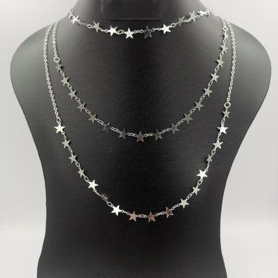 Star Small Size Danglers 3 Layer Necklace - Golden, Rose Gold and Silver - Offer Hunts