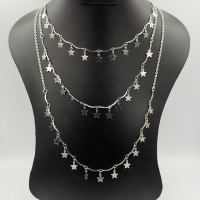 Star Interlink Danglers 3 Layer Necklace - Golden, Rose Gold and Silver - Offer Hunts