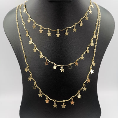 Star Interlink Danglers 3 Layer Necklace - Golden, Rose Gold and Silver - Offer Hunts