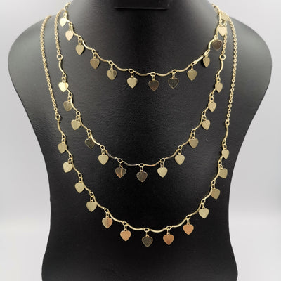 Heart Interlink Danglers 3 Layer Necklace - Golden, Rose Gold and Silver - Offer Hunts