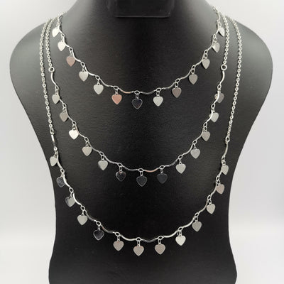 Heart Interlink Danglers 3 Layer Necklace - Golden, Rose Gold and Silver - Offer Hunts