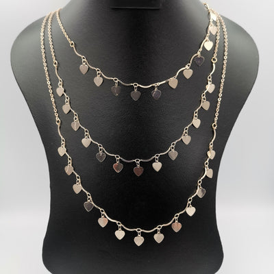 Heart Interlink Danglers 3 Layer Necklace - Golden, Rose Gold and Silver - Offer Hunts