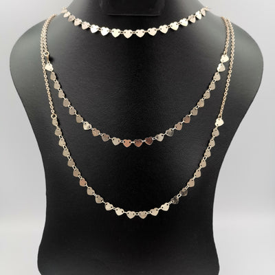 Heart Small Size Danglers 3 Layer Necklace - Golden, Rose Gold and Silver - Offer Hunts