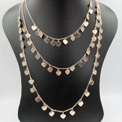 Heart Medium Size Danglers 3 Layer Necklace - Golden, Rose Gold and Silver - Offer Hunts