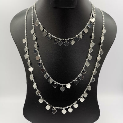 Heart Medium Size Danglers 3 Layer Necklace - Golden, Rose Gold and Silver - Offer Hunts