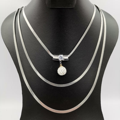 Crystal Ball 3 Layer Necklace - Golden and Silver - Offer Hunts
