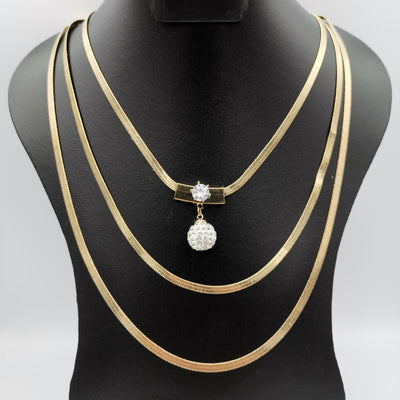 Crystal Ball 3 Layer Necklace - Golden and Silver - Offer Hunts