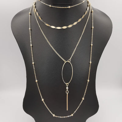 Oval Pristine 4 Layer Necklace - Golden and Silver - Offer Hunts