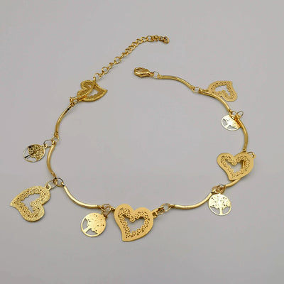 18K Gold Plated Heart Tree Anklet - Offer Hunts