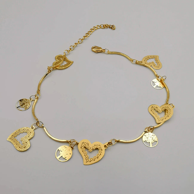 18K Gold Plated Heart Tree Anklet - Offer Hunts