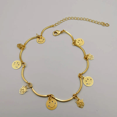 18K Gold Plated Smiley Crown Anklet - Offer Hunts