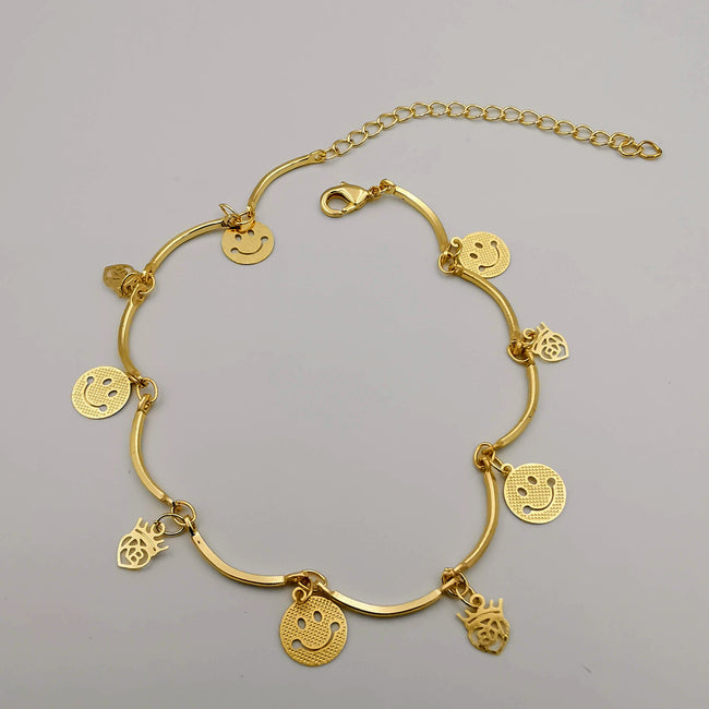 18K Gold Plated Smiley Crown Anklet - Offer Hunts