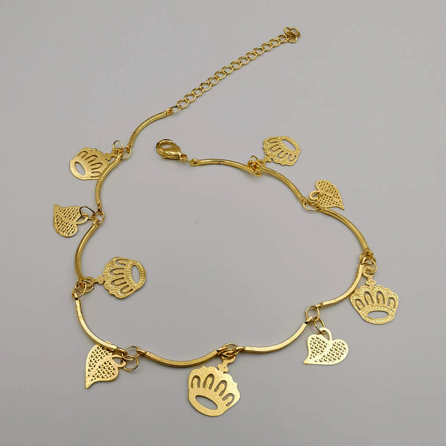 18K Gold Plated Heart Crown Anklet - Offer Hunts