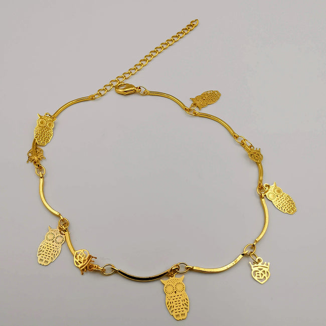 18K Gold Plated Owl Anklet - Offer Hunts