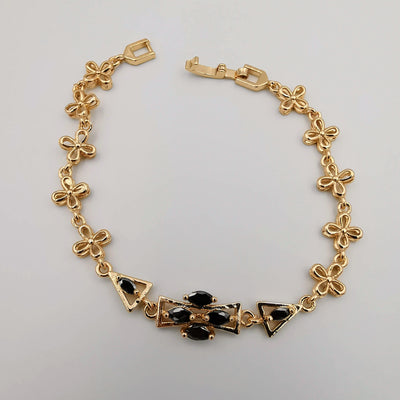 24K Gold Plated Black Opal Cross Bracelet - CD - Offer Hunts