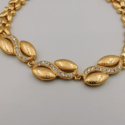 24K Gold Plated Bi-Oval Wave Engraved Bracelet - CD - Offer Hunts