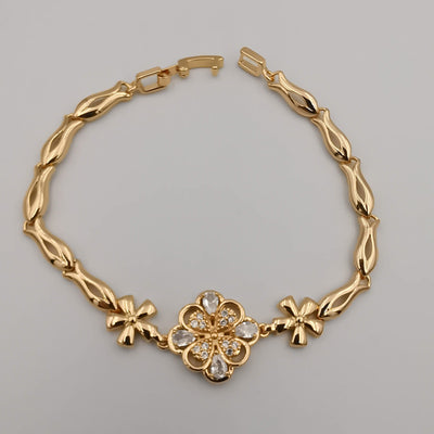 24K Gold Plated Tri-Floral Crystal Bracelet - CD - Offer Hunts