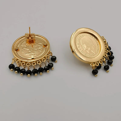 24K Gold Plated Coin Black Stones Earrings - Offer Hunts