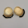 24K Gold Plated Coin Black Stones with Diamonds Earrings - Offer Hunts