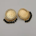 24K Gold Plated Coin Black Stones with Diamonds Earrings - Offer Hunts