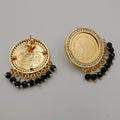 24K Gold Plated Coin Black Stones with Diamonds Earrings - Offer Hunts